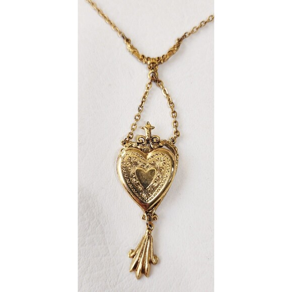 Vintage Signed ART Heart Locket Necklace – Double Chain 26" - Picture 3 of 7